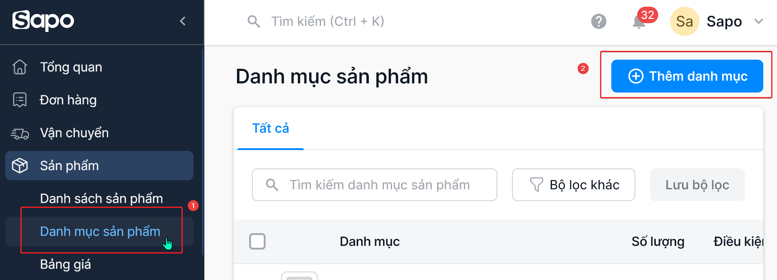 cách thêm danh mục sản phẩm - tác giả Bang Tran KD Pro